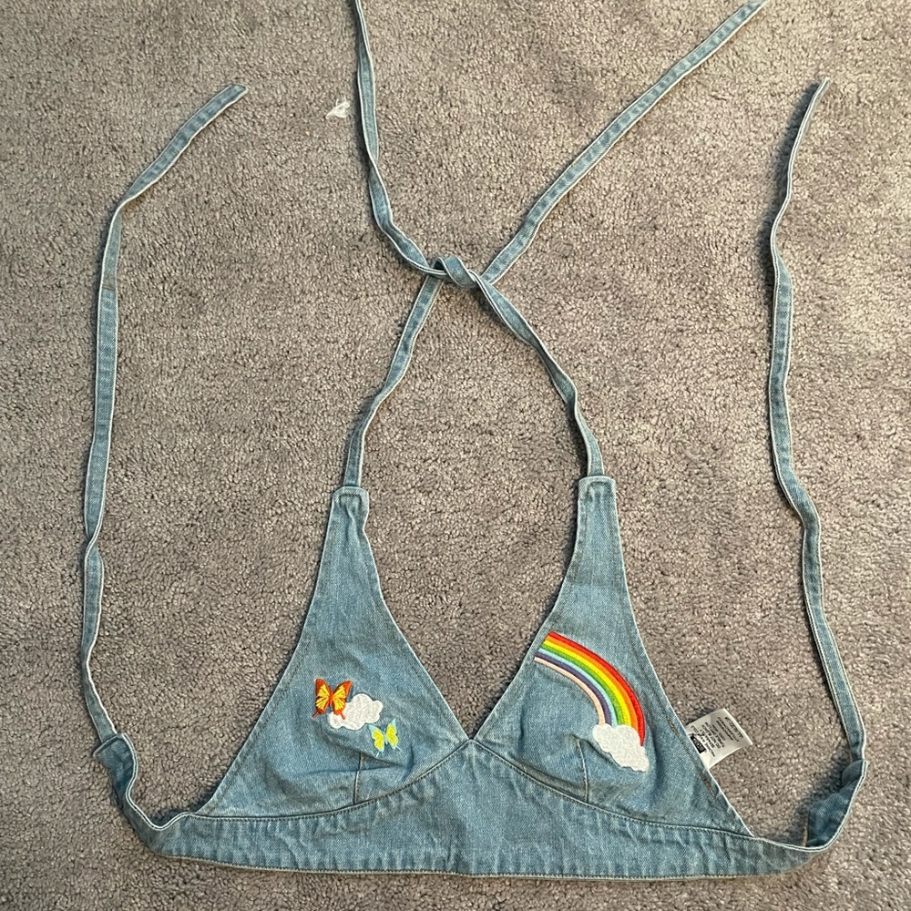 rainbow jean bralette